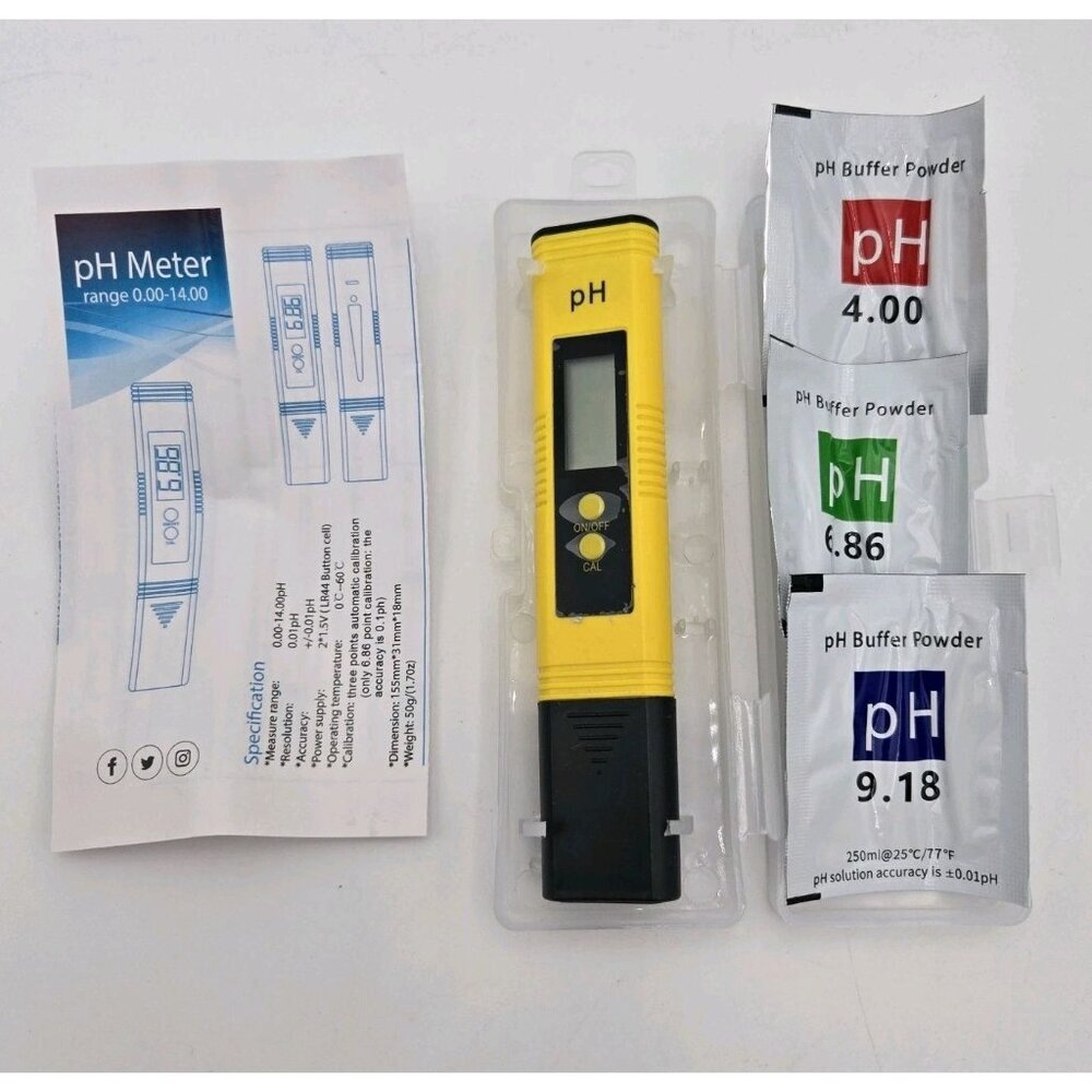 Digital PH Meter Range 0.00-14.00 For Pool‎ Hot Tub With Buffer Powder Yellow